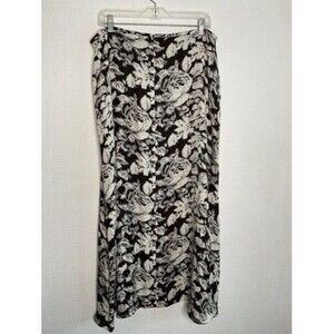 VTG Rena Rowan Floral 100% Silk Full Length Maxi Skirt Women Size 16 Cream/Brown